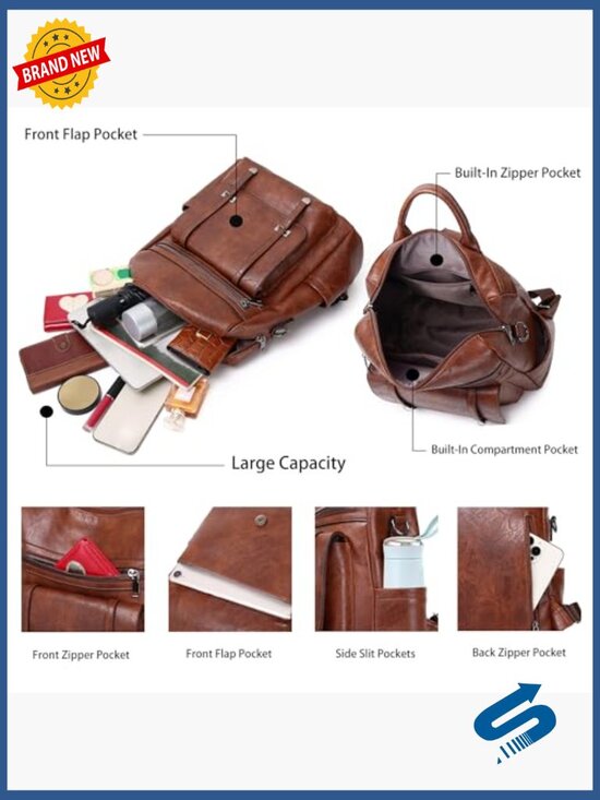 Fashion PU Leather Backpack Purse Convertible Shoulder Bag Travel Work